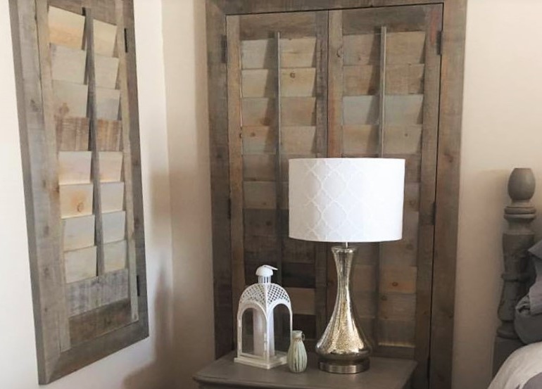 St. George bedroom with recycled wood shutters.